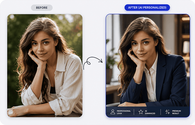 Before and after transformation for female casual portrait