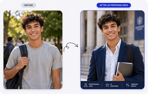 Before and after transformation for male campus portrait